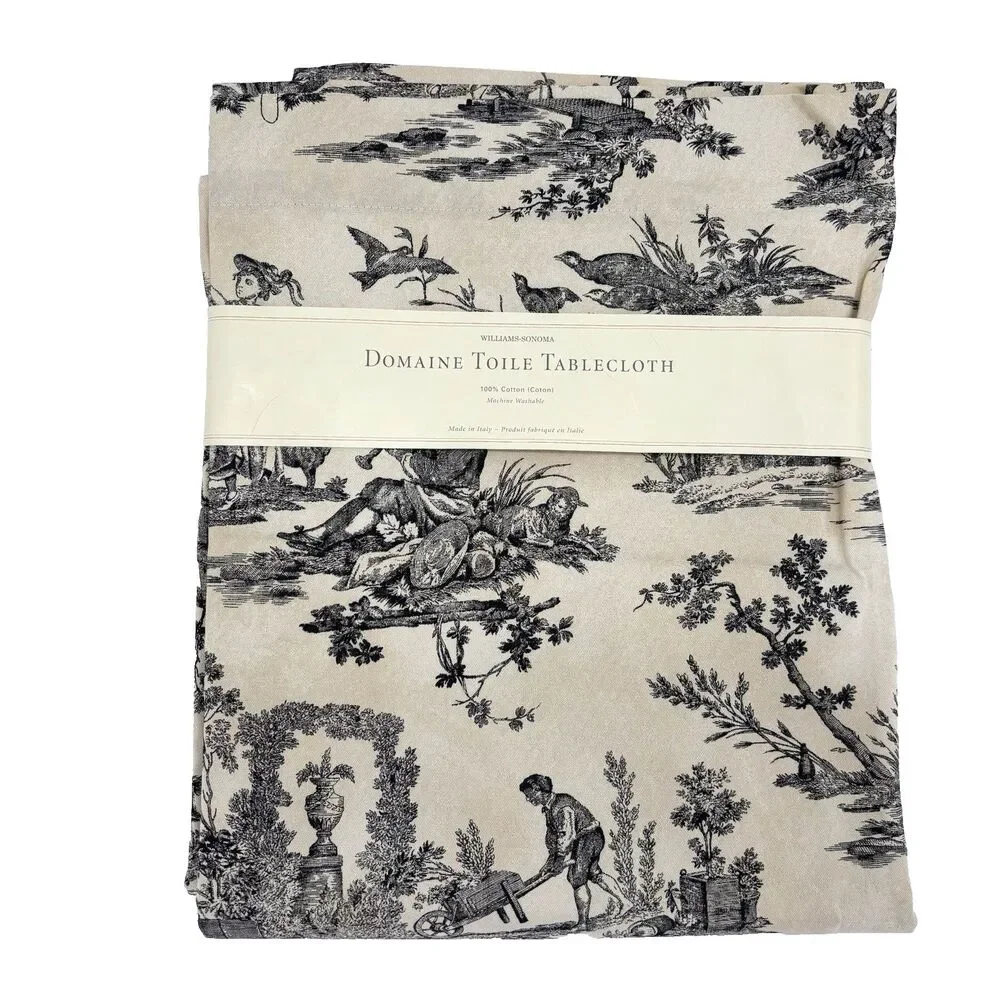Williams-Sonoma Domaine Toile Tablecloth 68” x 70” Cream & Black NWT